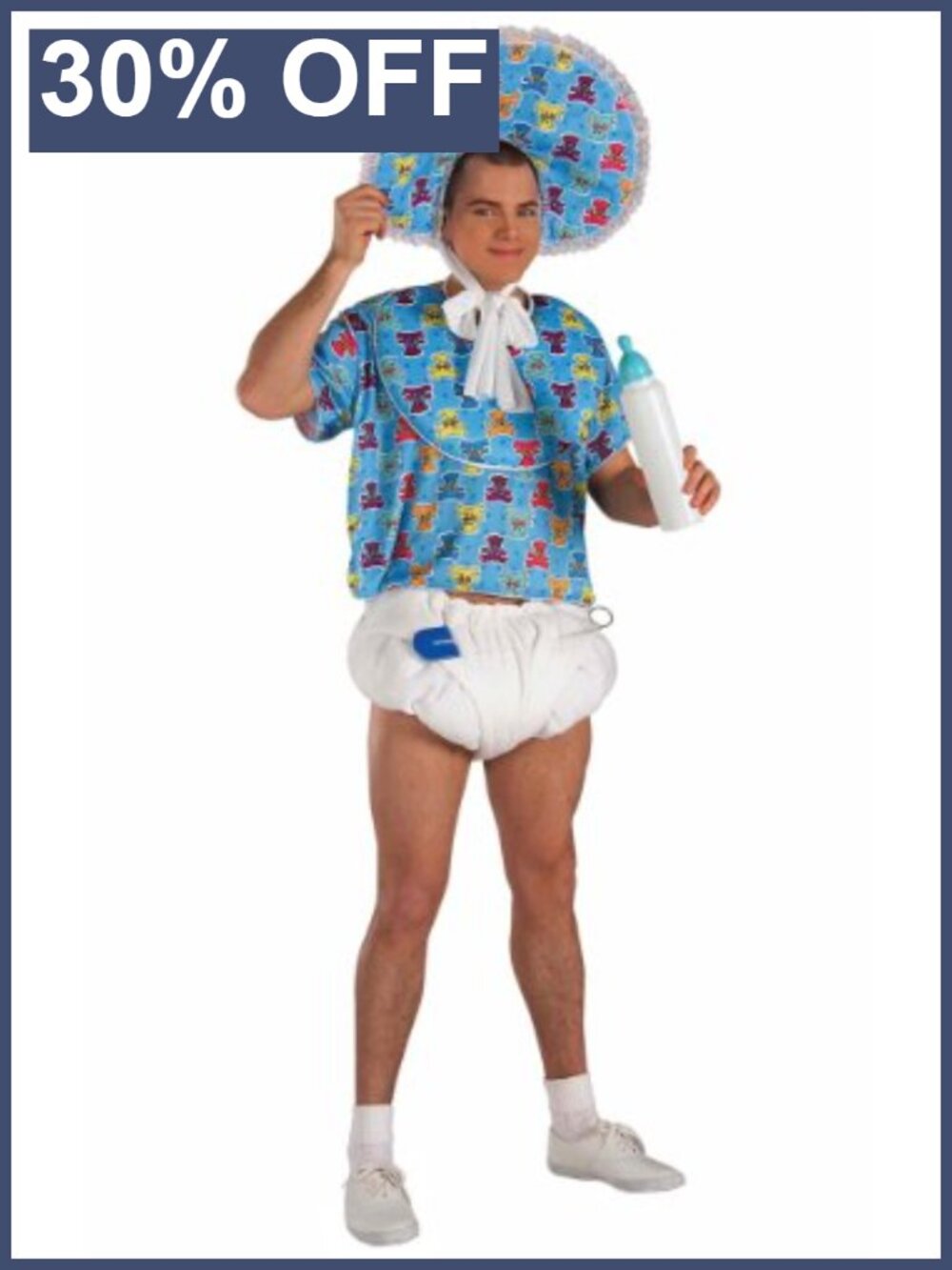 Men's Baby Boomer Costume Set Bonnet Bib Top Diaper Pin